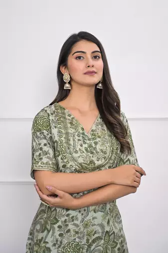 Festive wear ethnic green chanderi stitched suit with dupatta