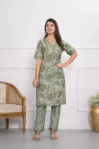 Festive wear ethnic green chanderi stitched suit with dupatta