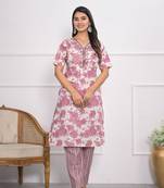 Festive wear ethnic pink chanderi stitched suit with dupatta