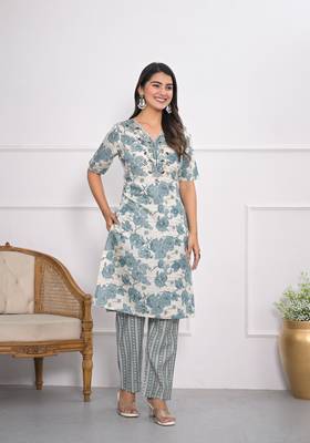 Festive wear ethnic off white chanderi stitched suit with dupatta 2