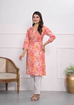 Festive wear ethnic orange chanderi stitched suit with dupatta 1