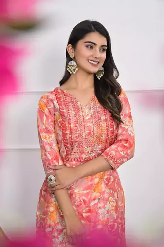 Festive wear ethnic orange chanderi stitched suit with dupatta