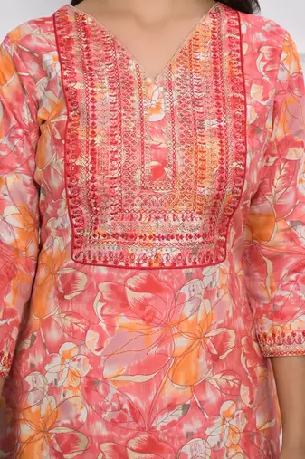 Festive wear ethnic orange chanderi stitched suit with dupatta