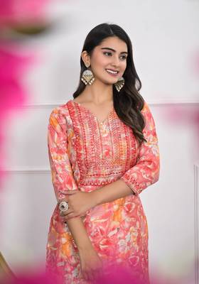Festive wear ethnic orange chanderi stitched suit with dupatta 4