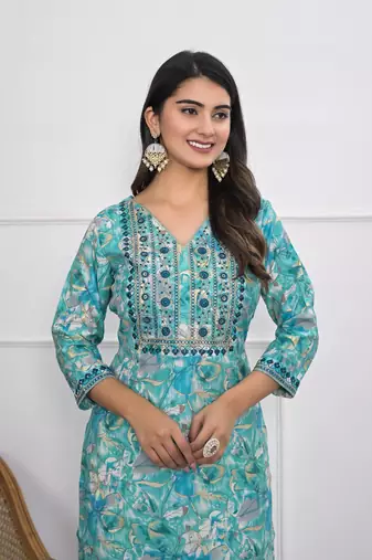 Festive wear ethnic tile  chanderi stitched suit with dupatta