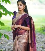 Grey woven banarasi cotton silk saree with blouse piece