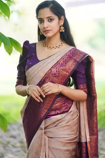 Grey woven banarasi cotton silk saree with blouse piece