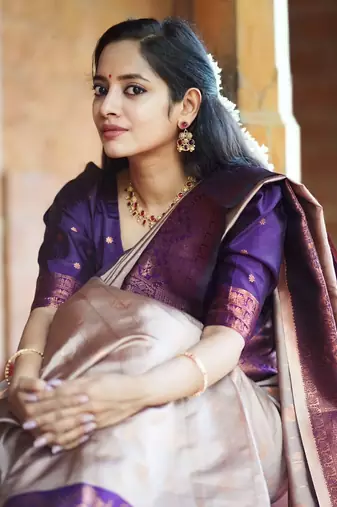 Grey woven banarasi cotton silk saree with blouse piece