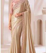 chiku embroidered georgette saree with unstitched blouse piece