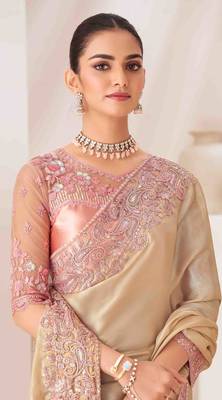 chiku embroidered georgette saree with unstitched blouse piece 2