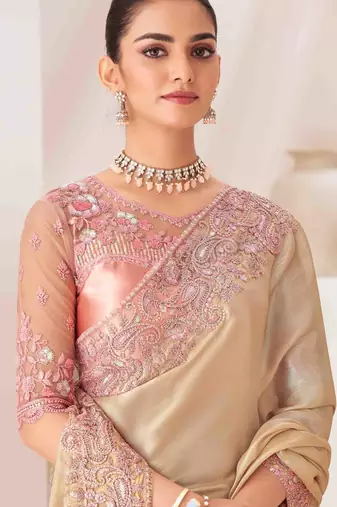 chiku embroidered georgette saree with unstitched blouse piece