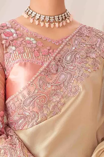chiku embroidered georgette saree with unstitched blouse piece