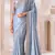 blue embroidered georgette saree with unstitched blouse piece