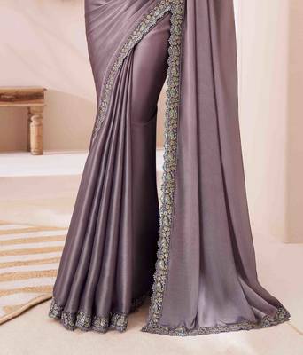 grey embroidered georgette saree with unstitched blouse piece 3
