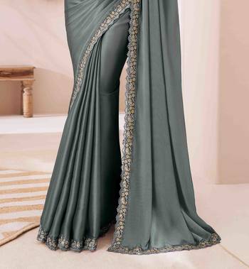 teal embroidered georgette saree with unstitched blouse piece 3