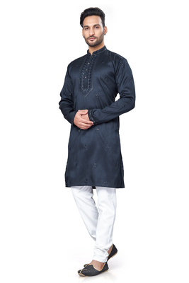 Blue rayon chikan work kurta pajama 2