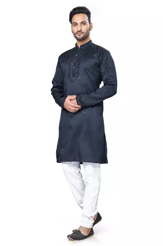 Blue rayon chikan work kurta pajama