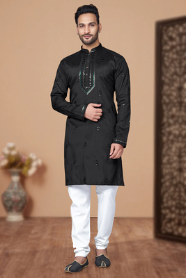 Black rayon chikan work kurta pajama 1