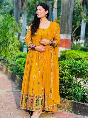 Yellow Georgette EMBROIDERY PARTY WEAR SALWAR SUITS  3