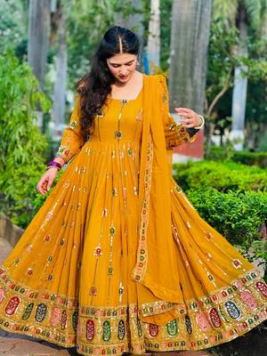 Yellow Georgette EMBROIDERY PARTY WEAR SALWAR SUITS  4