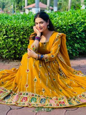 Yellow Georgette EMBROIDERY PARTY WEAR SALWAR SUITS  5