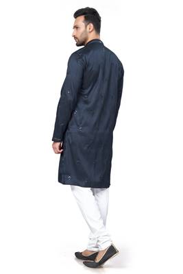 Blue rayon chikan work kurta pajama 3