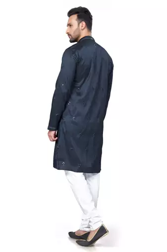 Blue rayon chikan work kurta pajama
