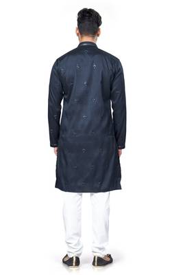 Blue rayon chikan work kurta pajama 4