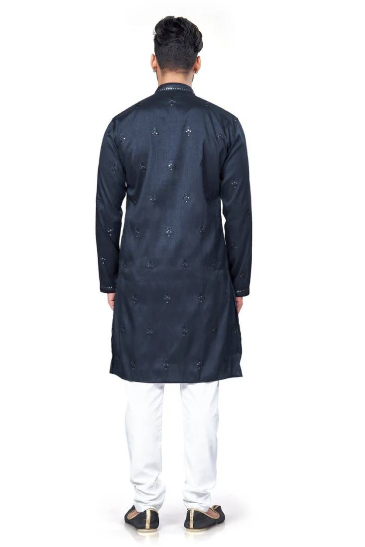 Blue rayon chikan work kurta pajama
