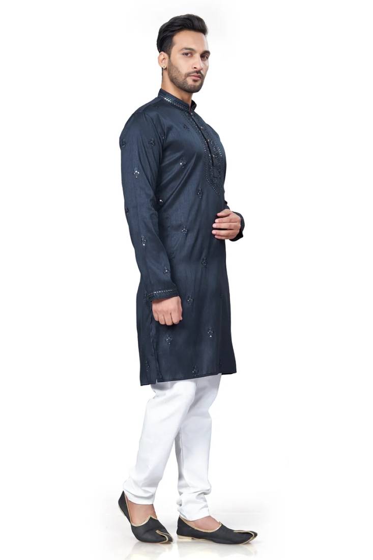 Blue rayon chikan work kurta pajama
