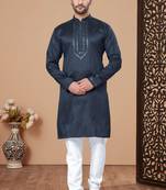 Blue rayon chikan work kurta pajama