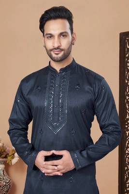 Blue rayon chikan work kurta pajama 6