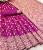 magenta art banarasi silk woven saree with unstitched blouse piece