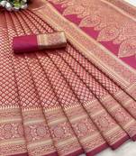 Magenta art banarasi silk woven saree with unstitched blouse piece