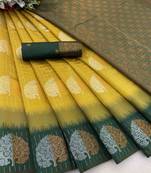 lime yellow banarasi art silk woven saree with unstitched blouse piece