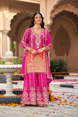 Pink chinon embroidered salwar kameez 1