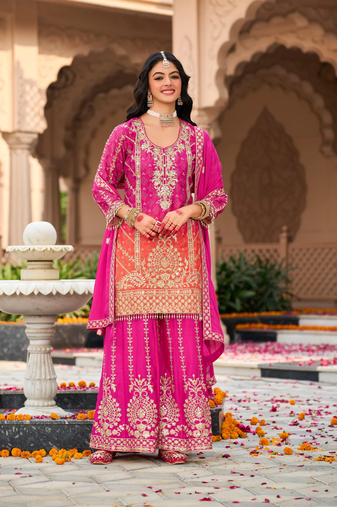 Pink chinon embroidered salwar kameez