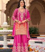 Pink chinon embroidered salwar kameez