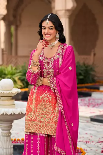 Pink chinon embroidered salwar kameez