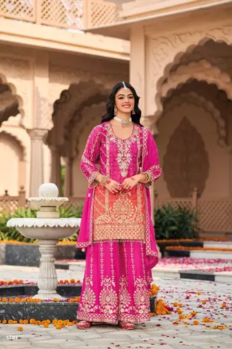 Pink chinon embroidered salwar kameez