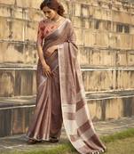 Mauve linen saree with unstitched linen blouse piece