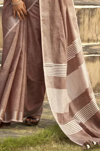 Mauve linen blend saree with unstitched linen blouse piece