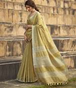 Mustard linen saree with unstitched linen blouse piece