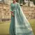 Turquoise linen blend saree with unstitched linen blouse piece