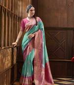 Rama silk blend saree with unstitched blouse piece