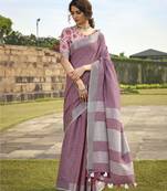 Lavender linen saree with unstitched linen blouse piece