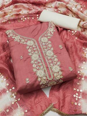 Peach jalpari top, hevy cotton bottom & modal dupatta salwar suit dress material 1