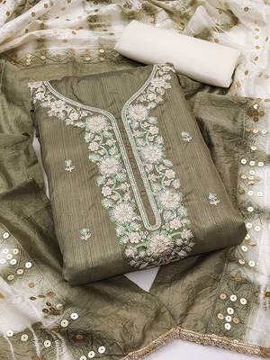 Greyish green jalpari top, hevy cotton bottom & modal dupatta salwar suit dress material 1