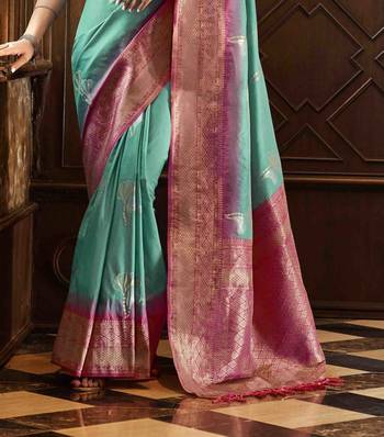 Rama silk blend saree with unstitched blouse piece 3