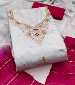 White coco silks top, hevy cotton bottom & jari sequins dupatta salwar suit dress material
